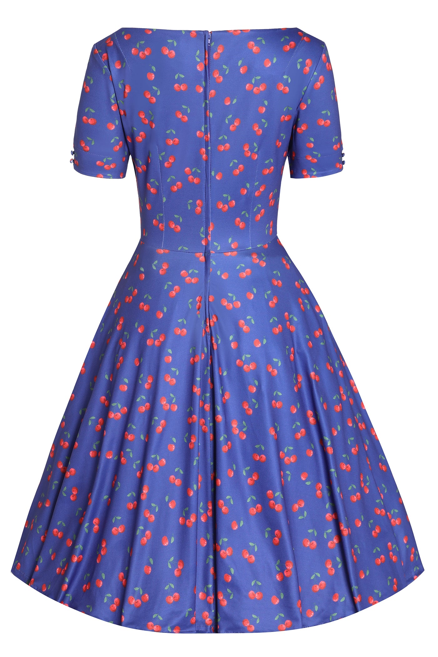 EU STOCK ORDER Brenda Blue Cherry Flared Dress