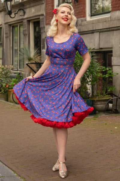 EU STOCK ORDER Brenda Blue Cherry Flared Dress