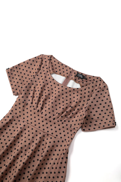 Brenda Brown and Black Polka Dot Short-Sleeved Adorned Dress