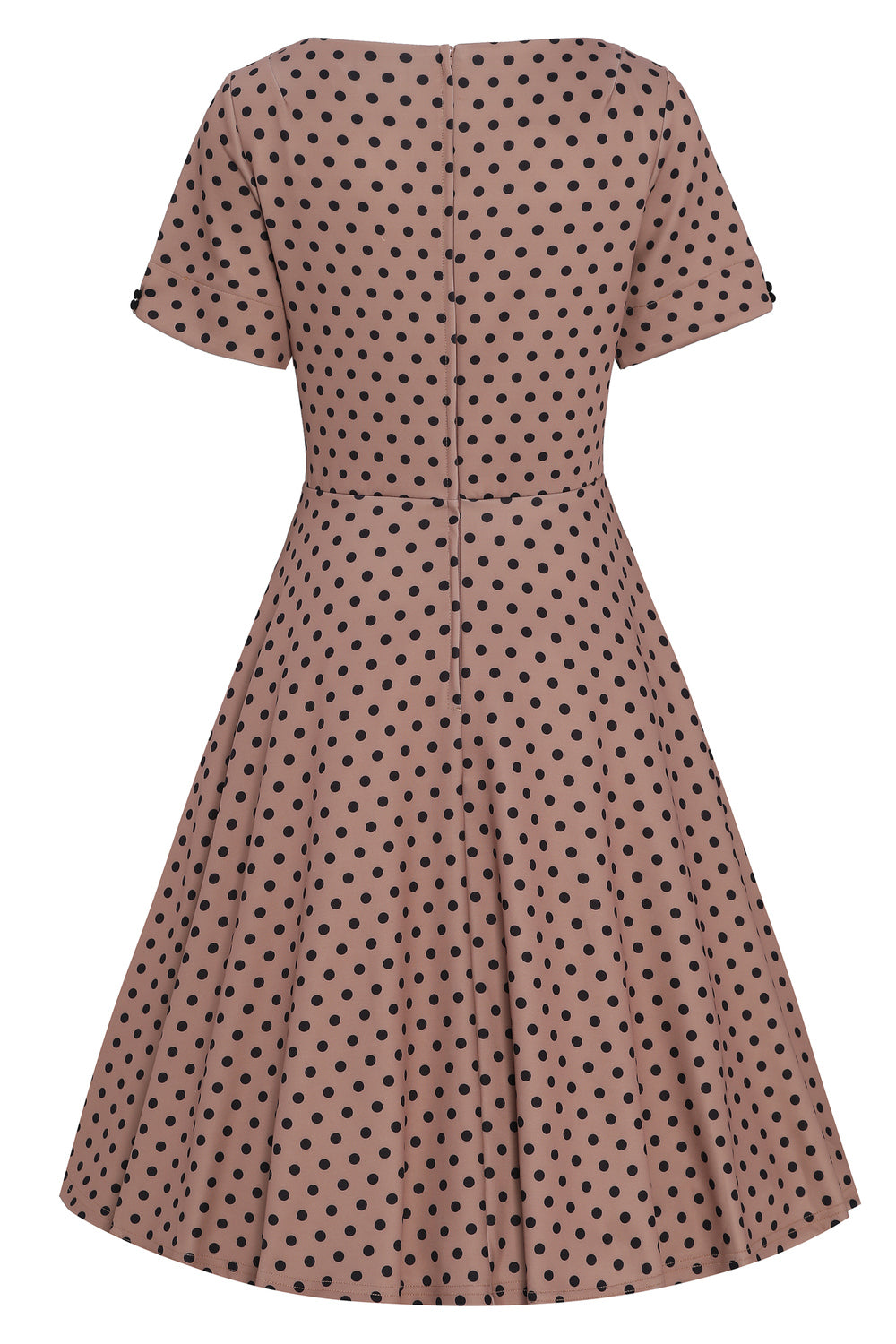 Brenda Brown and Black Polka Dot Short-Sleeved Adorned Dress