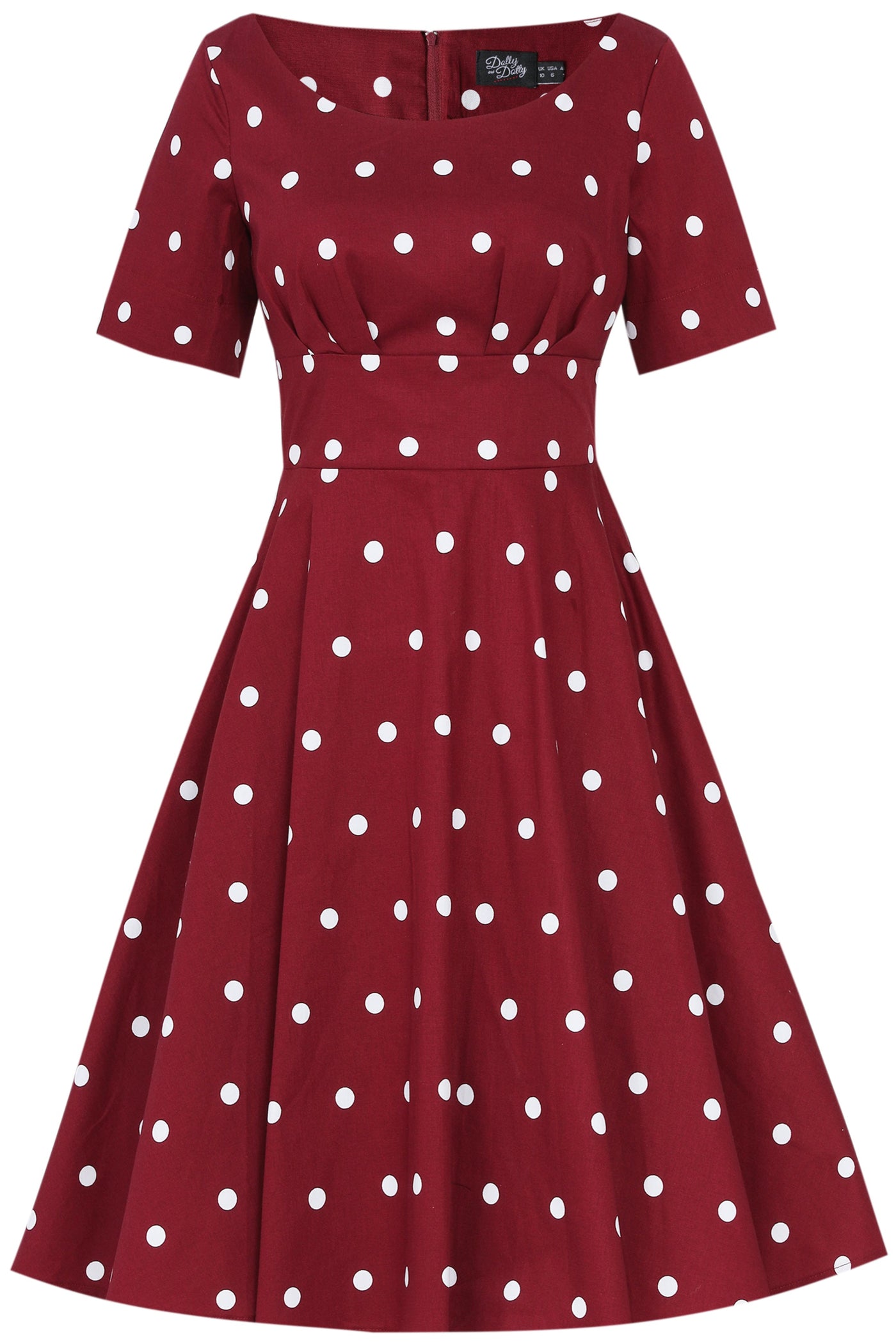 Brenda Burgundy Short-Sleeved Polka Dot Print Swing Dress