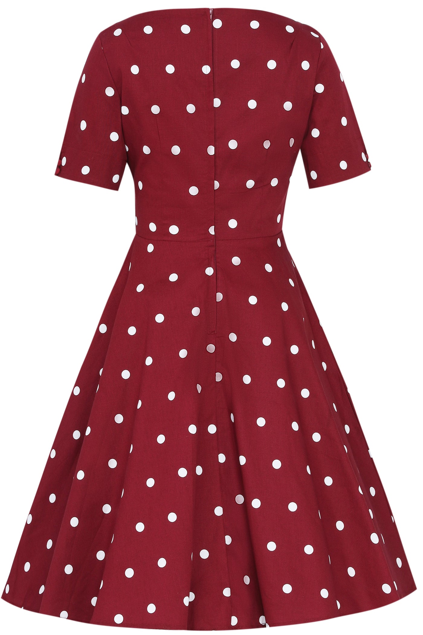 Brenda Burgundy Short-Sleeved Polka Dot Print Swing Dress