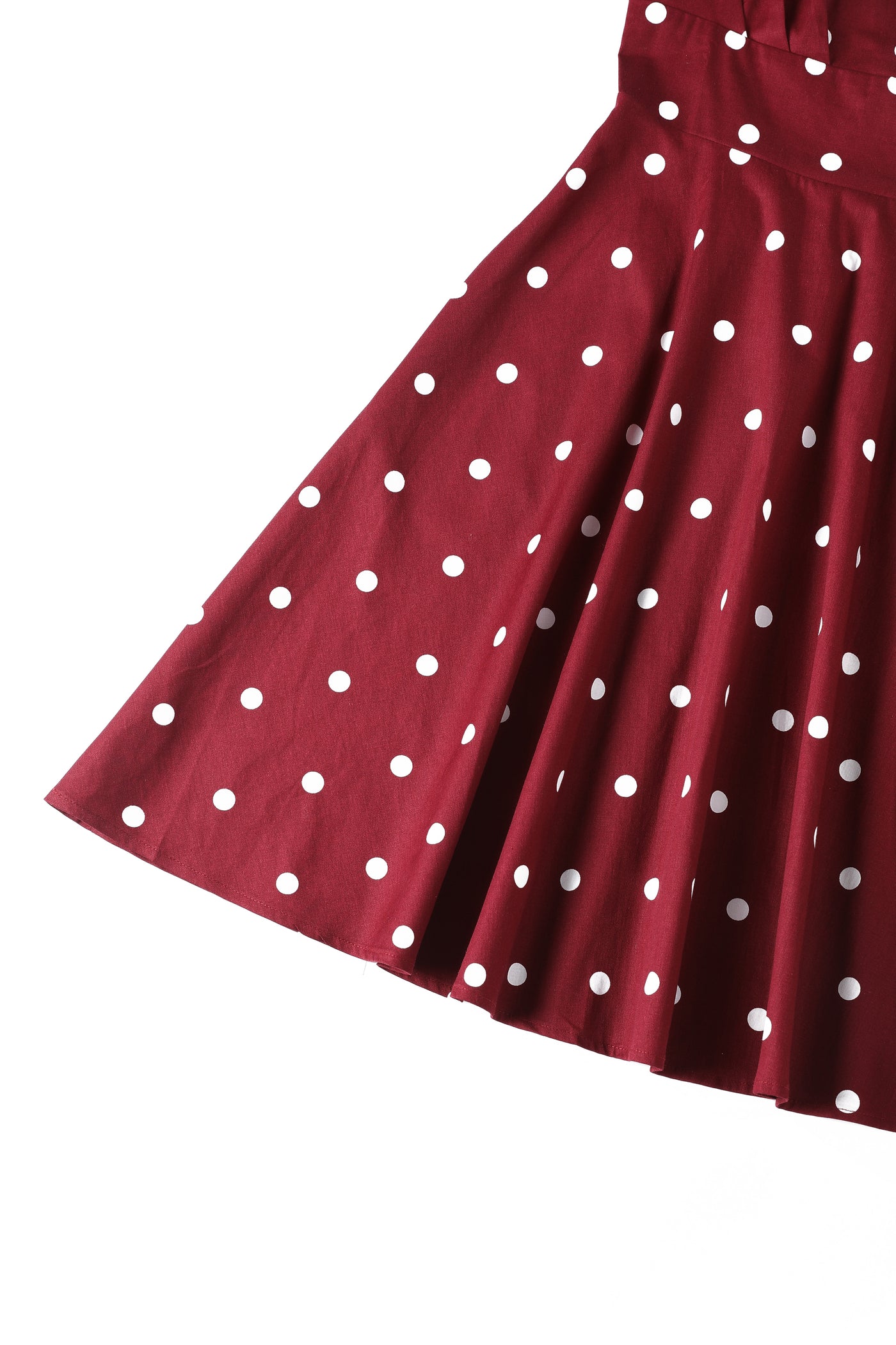 Brenda Burgundy Short-Sleeved Polka Dot Print Swing Dress