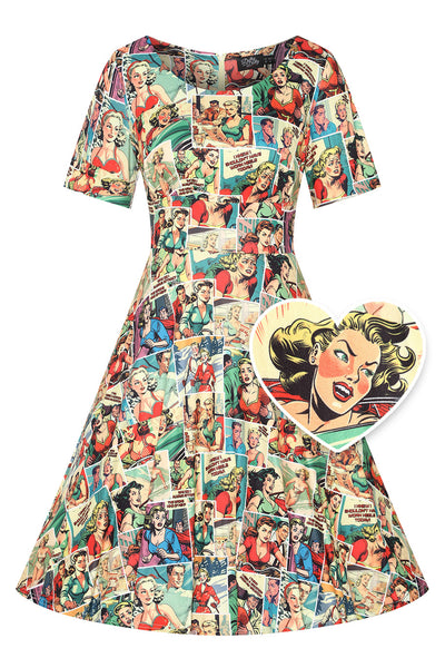 EU STOCK Brenda Retro Comic Book Print Dress