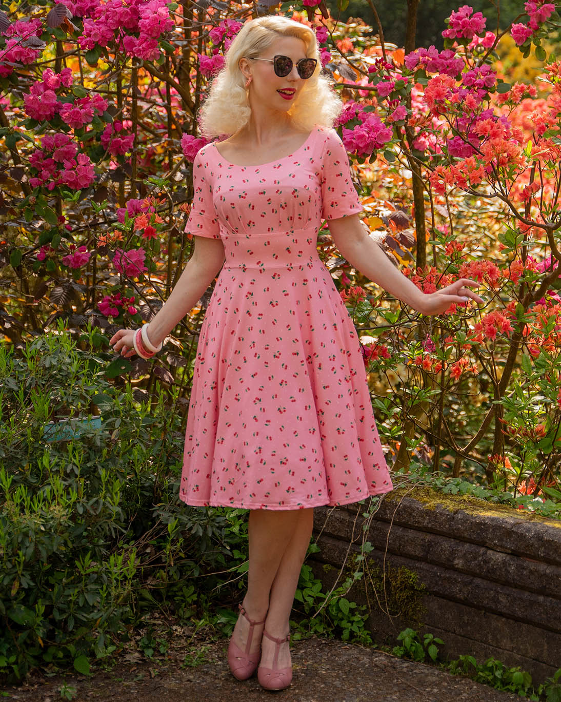 EU STOCK Brenda Pink Cherry 50s Style Dress