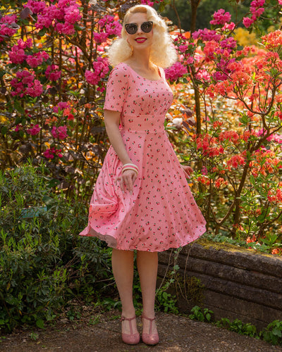 EU STOCK Brenda Pink Cherry 50s Style Dress