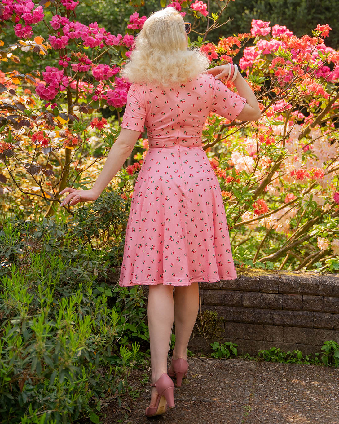 EU STOCK Brenda Pink Cherry 50s Style Dress