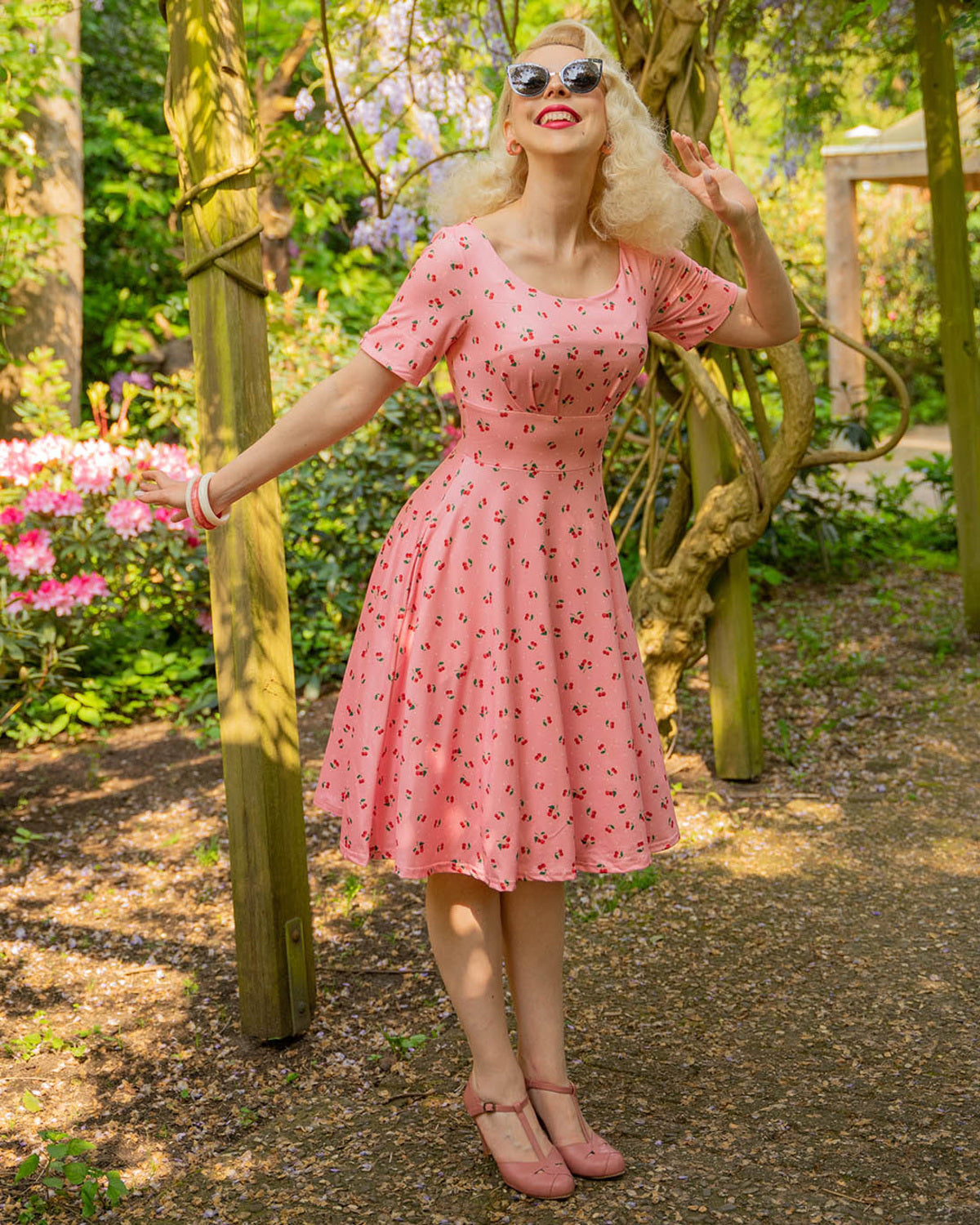 EU STOCK Brenda Pink Cherry 50s Style Dress