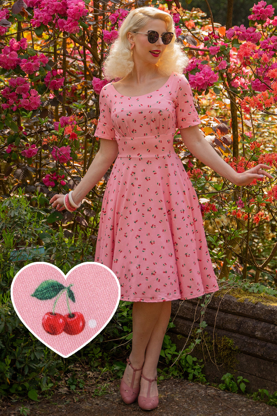 EU STOCK Brenda Pink Cherry 50s Style Dress