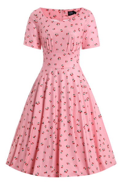 EU STOCK Brenda Pink Cherry 50s Style Dress