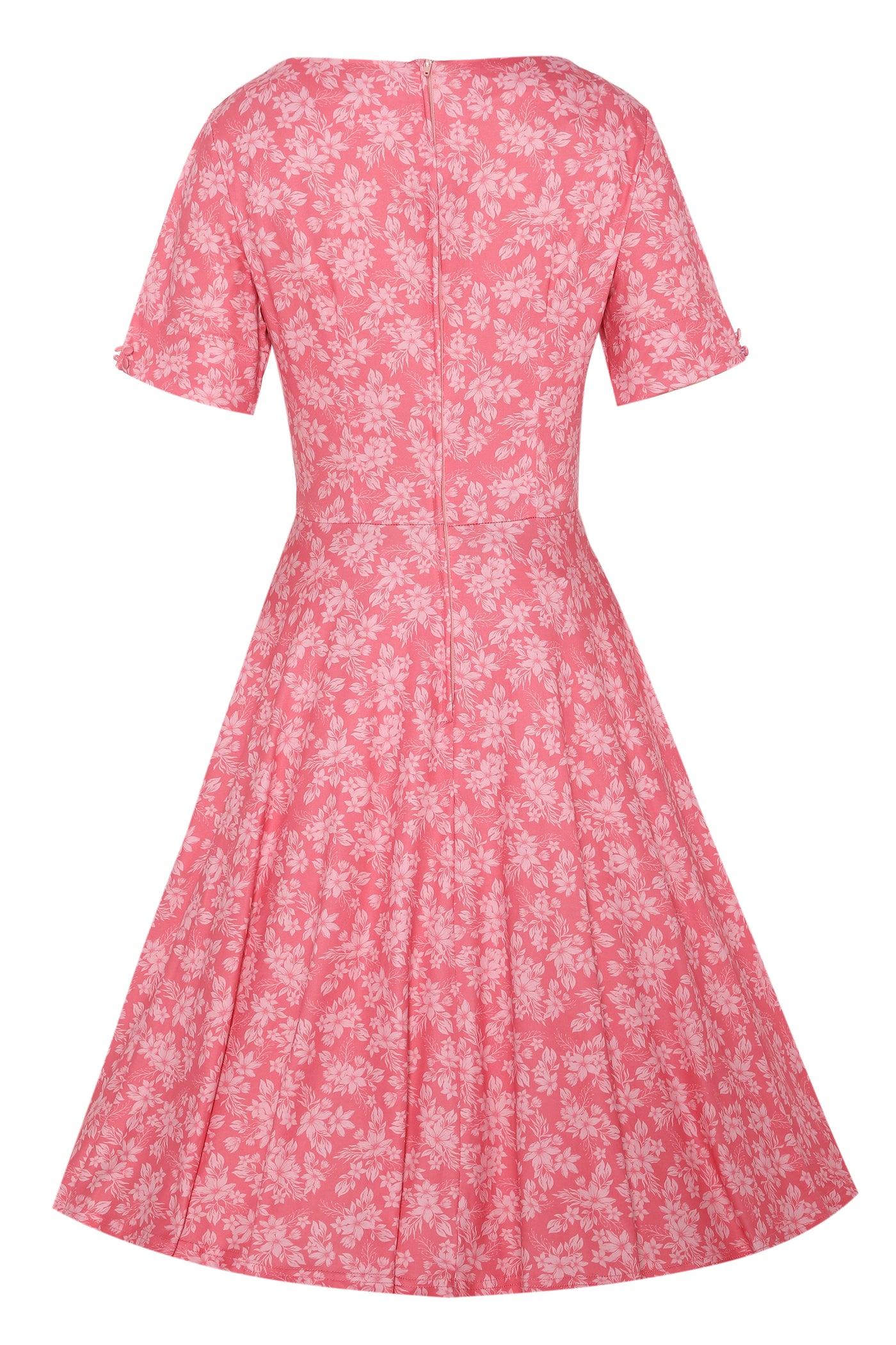 Brenda Pink Short-Sleeved White Floral Print Adorned Dress