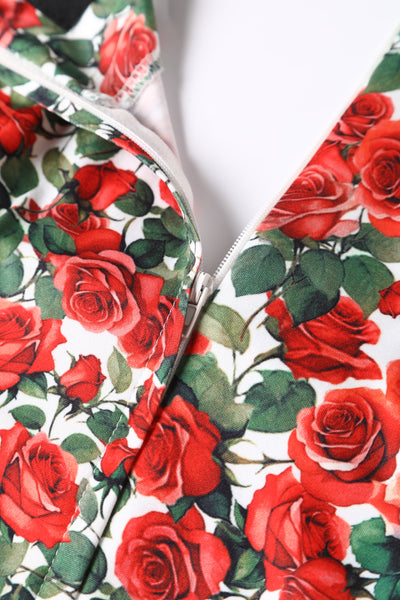 EU STOCK Brenda Red Short-Sleeved Rose Garden Print Adorned Dress