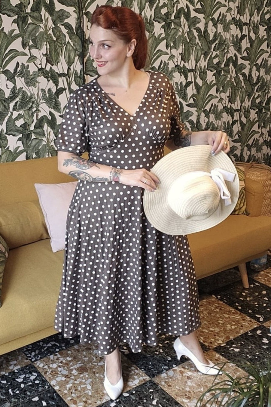 Julia 50s Style Brown Polka Dot Day Dress