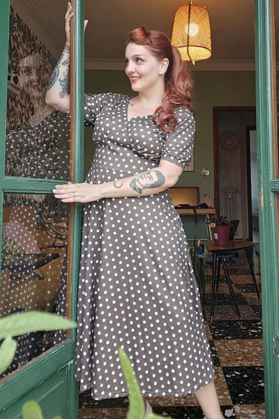 Julia 50s Style Brown Polka Dot Day Dress