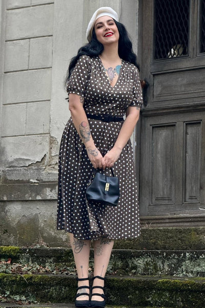 Julia 50s Style Brown Polka Dot Day Dress