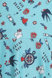 EU STOCK Julia Sky Blue Birds, Hearts and Roses Print Dress