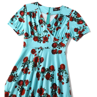 PRE ORDER Julia Turquoise Rose Print Dress