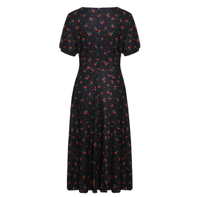 EU STOCK Julia Black Cherry Print Sleeved Dress