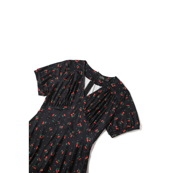 EU STOCK Julia Black Cherry Print Sleeved Dress