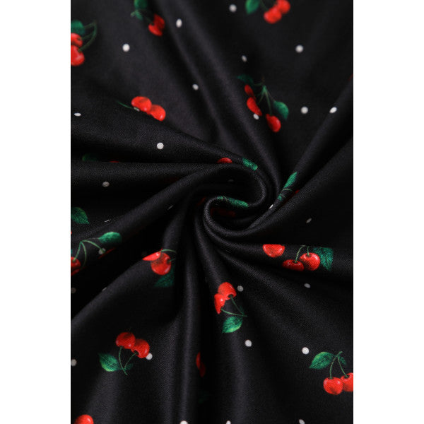 EU STOCK Julia Black Cherry Print Sleeved Dress