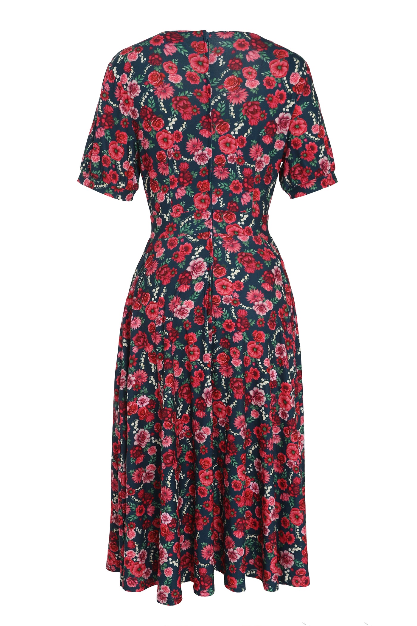 PRE ORDER Julia Petrol Blue 50s Style Floral Print Swing Dress