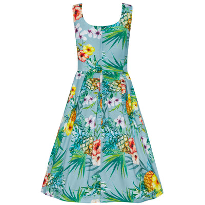 PRE ORDER Amanda Blue Cotton Tropical Print Swing Dress