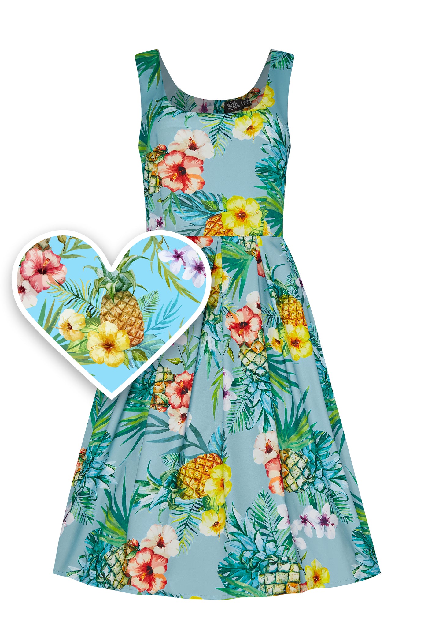 PRE ORDER Amanda Blue Cotton Tropical Print Swing Dress