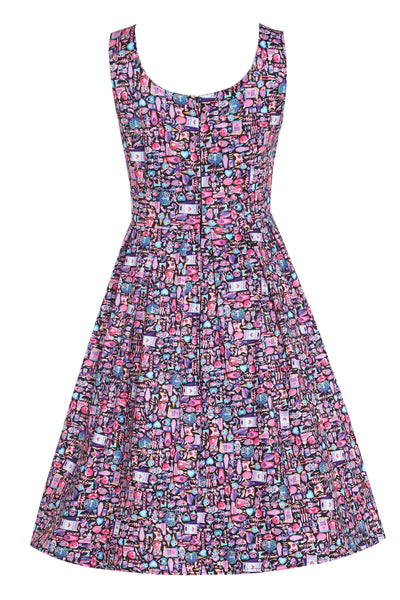 Amanda Multicolor 90s Goth Print Scoop Neck Swing Dress