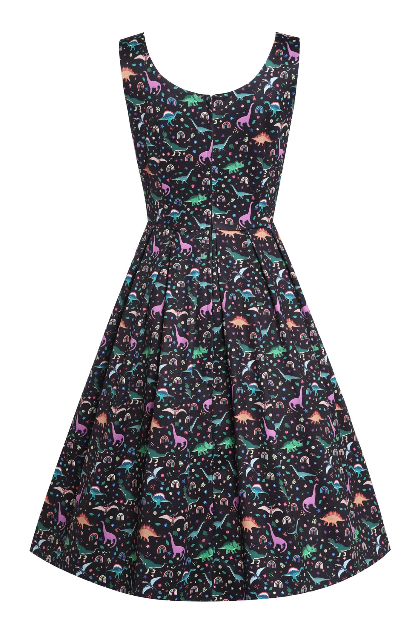 EU STOCK Amanda Black Dinosaur Print Swing Dress