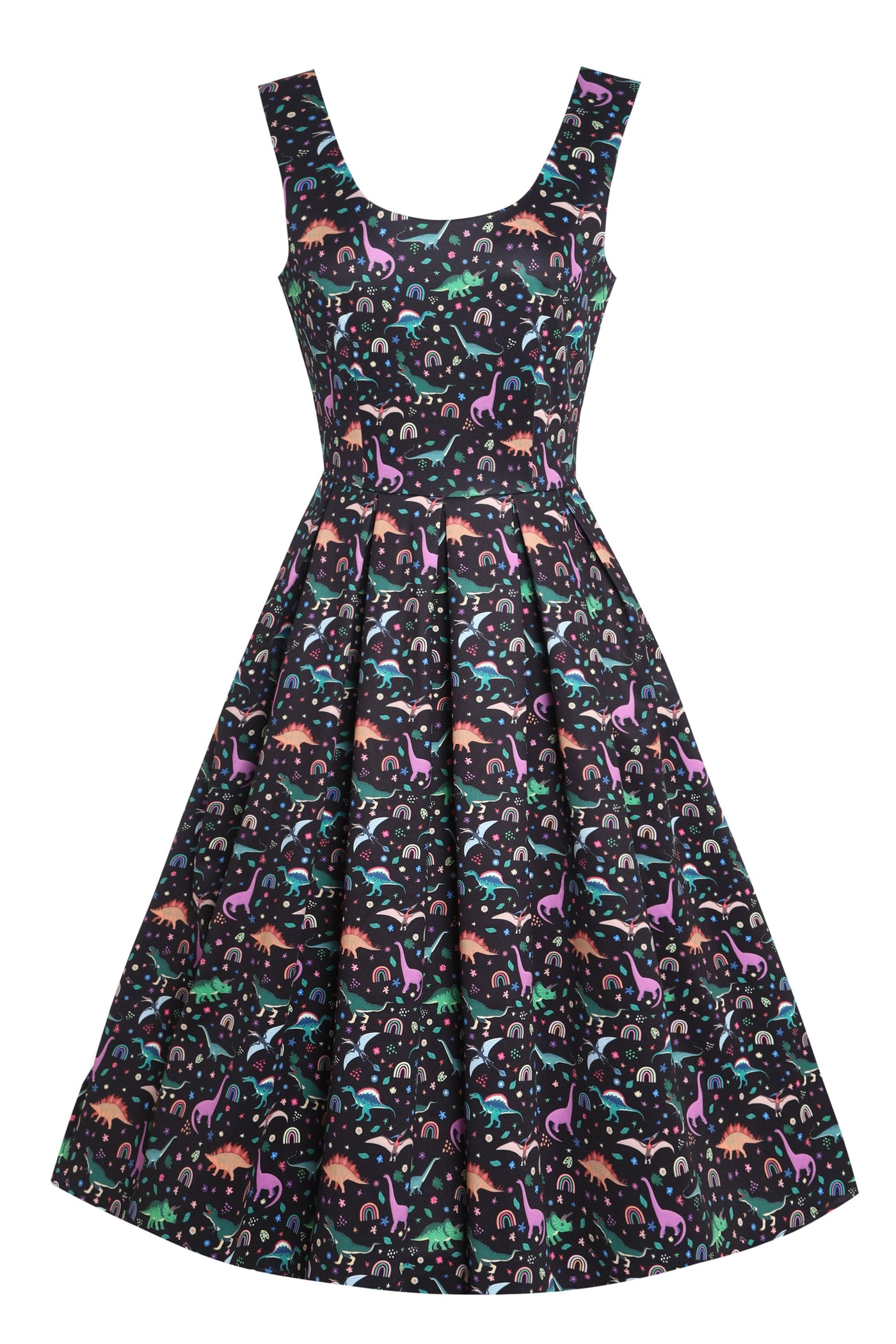 EU STOCK Amanda Black Dinosaur Print Swing Dress