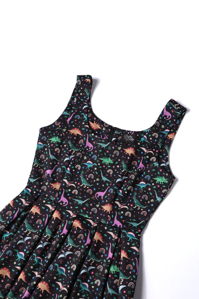 EU STOCK Amanda Black Dinosaur Print Swing Dress