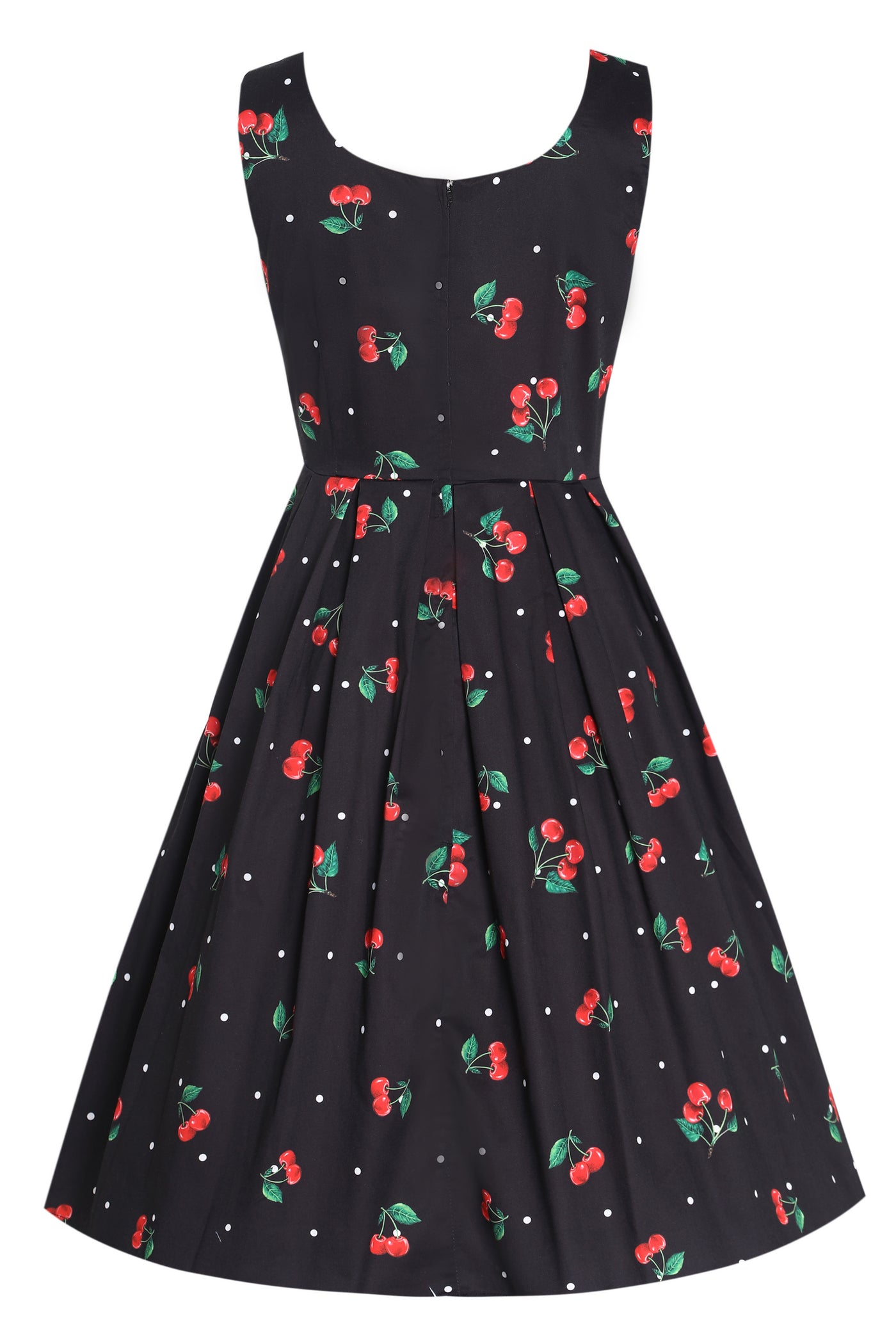 Amanda Black Scoop Neck Polka Dots/Cherry Print Dress