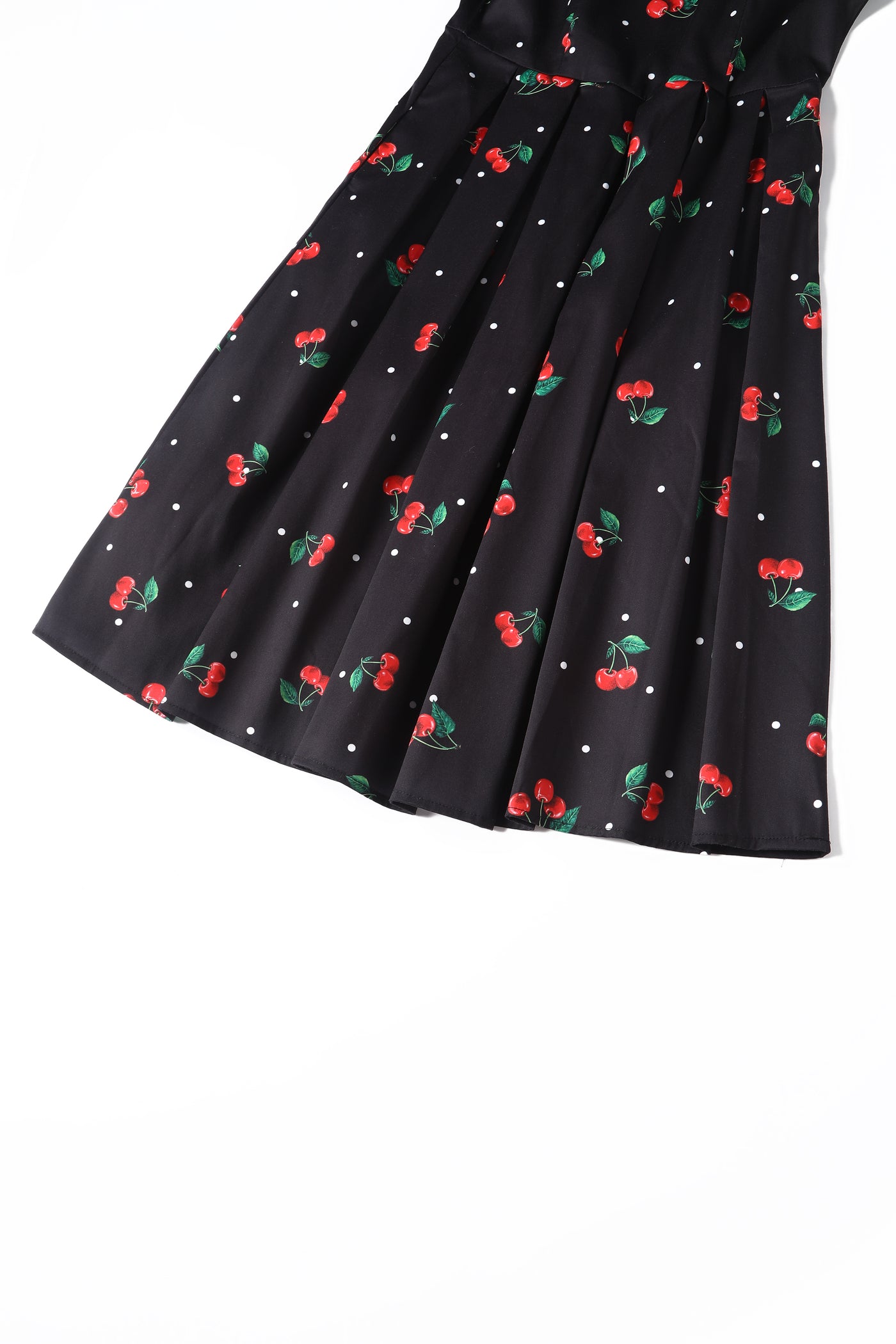 Amanda Black Scoop Neck Polka Dots/Cherry Print Dress