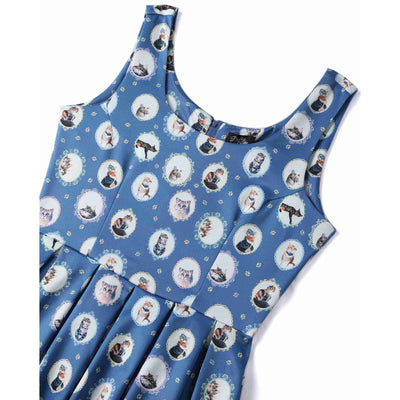 EU STOCK Children Amanda Swing Dress in Blue Cat Mirror Print