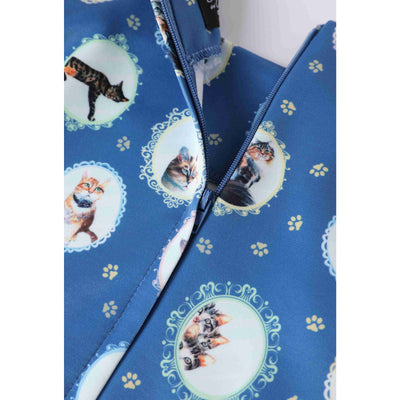 EU STOCK Children Amanda Swing Dress in Blue Cat Mirror Print