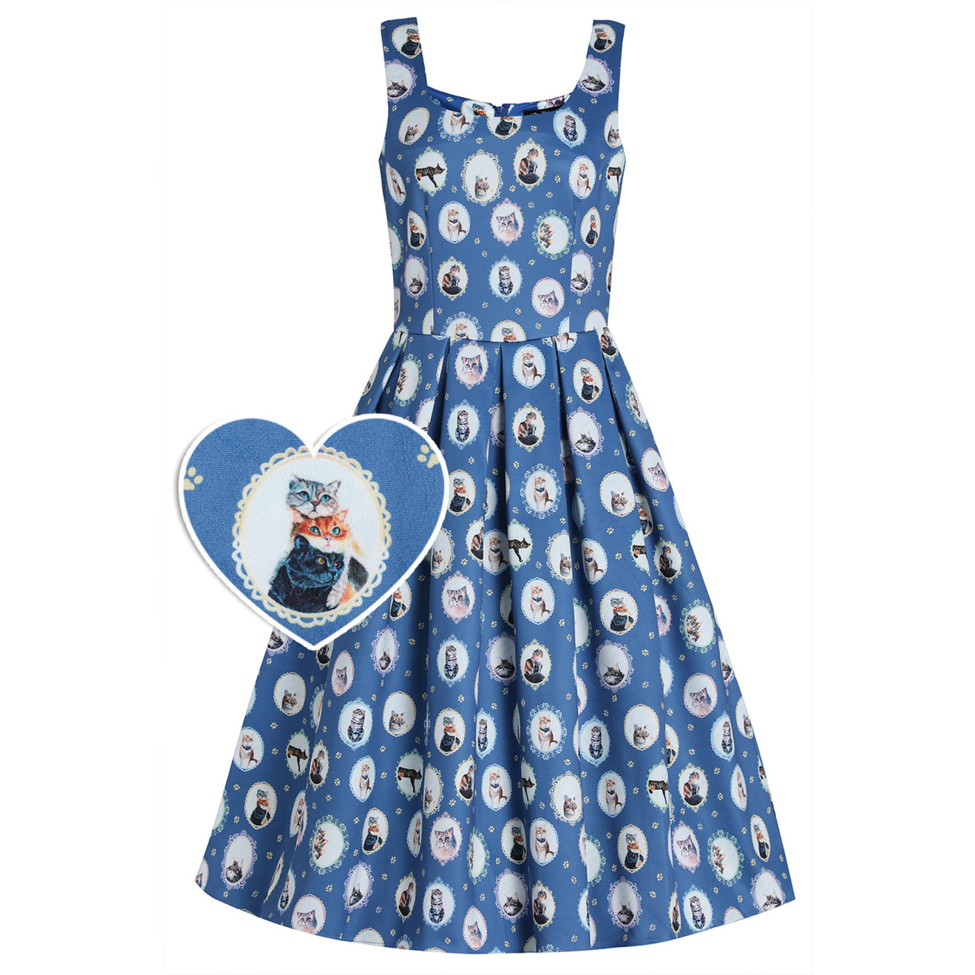 EU STOCK Children Amanda Swing Dress in Blue Cat Mirror Print