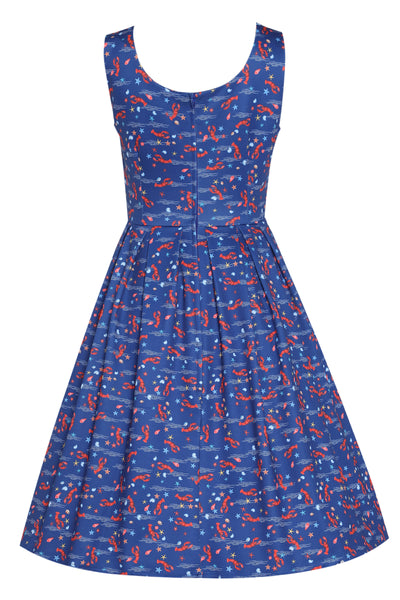 Amanda Blue Scoop Neck Lobster Print Swing Dress