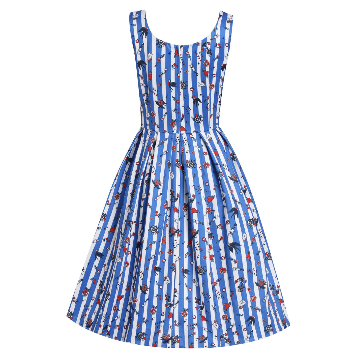 Amanda Swing Dress in Blue Striped Old-School Print