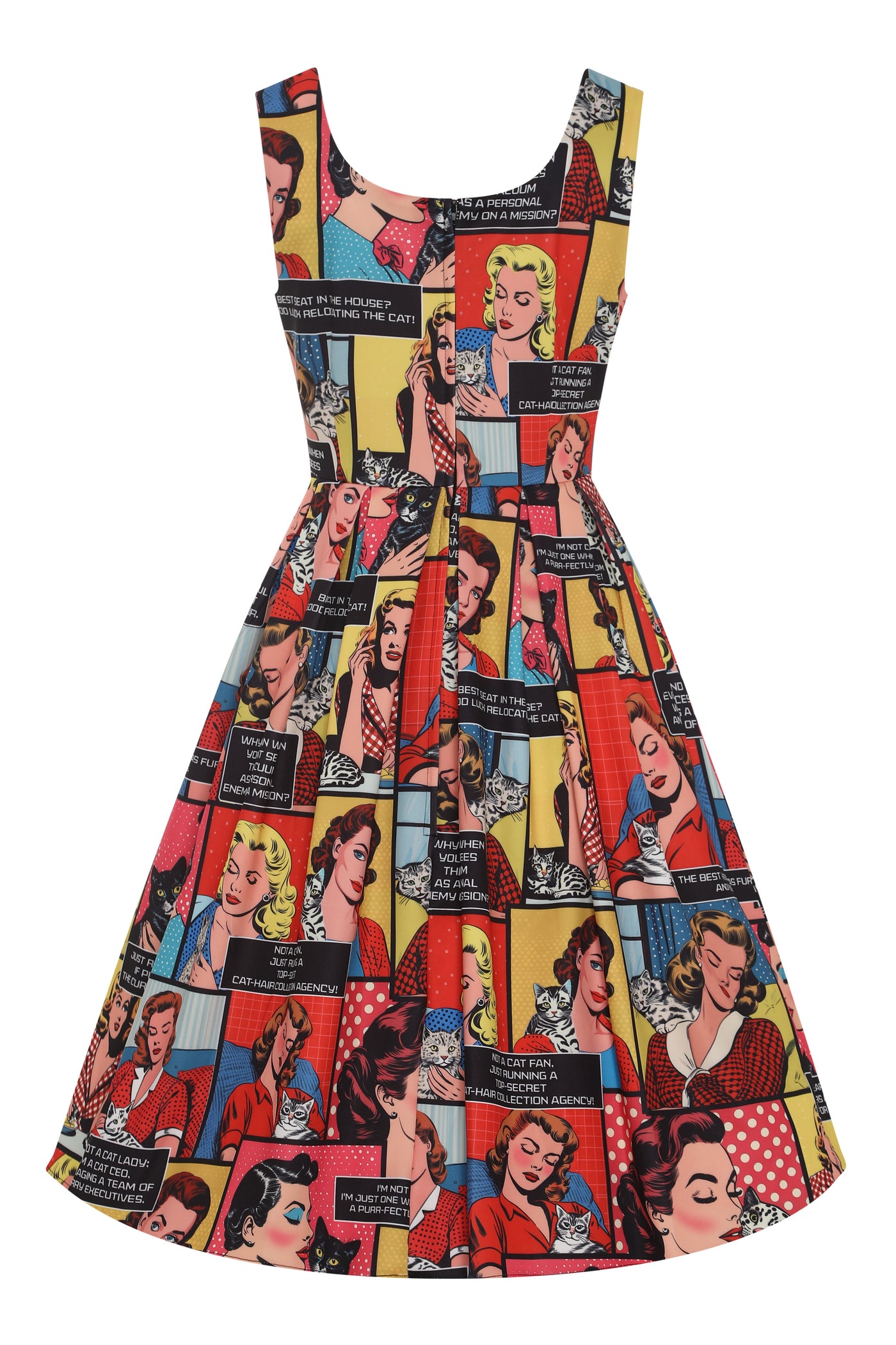 EU STOCK Amanda Scoop Neck Comic Strip Print Swing Dress