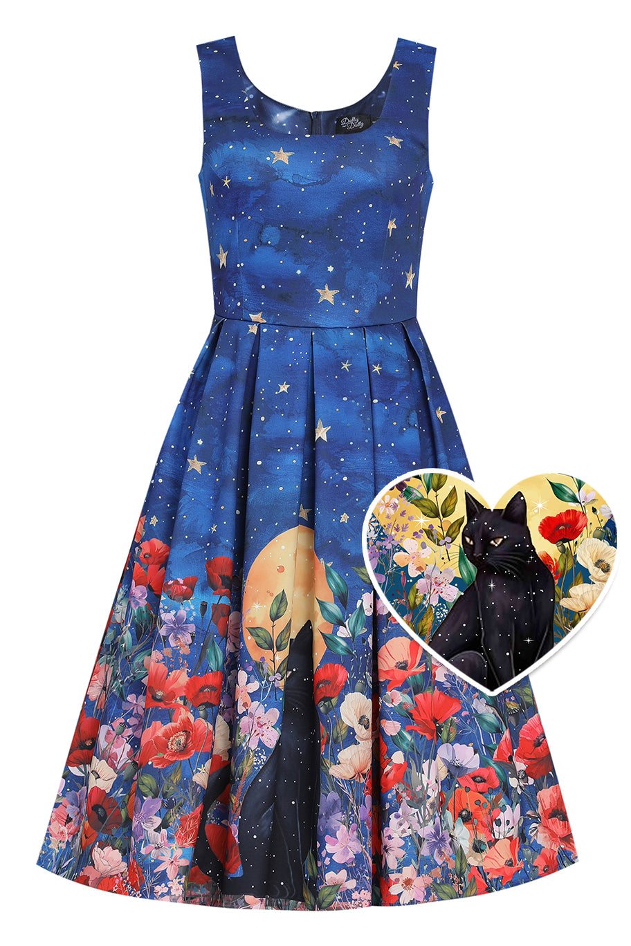 Amanda Blue Vintage-Inspired Cat Midnight Garden Swing Dress