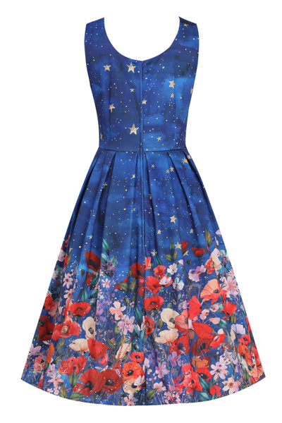 Amanda Blue Vintage-Inspired Cat Midnight Garden Swing Dress