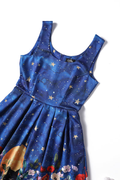 Amanda Blue Vintage-Inspired Cat Midnight Garden Swing Dress