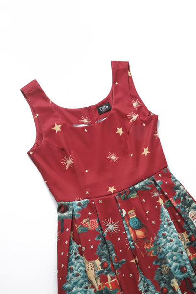 PRE ORDER Amanda Crimson Red Christmas Santa Print Dress