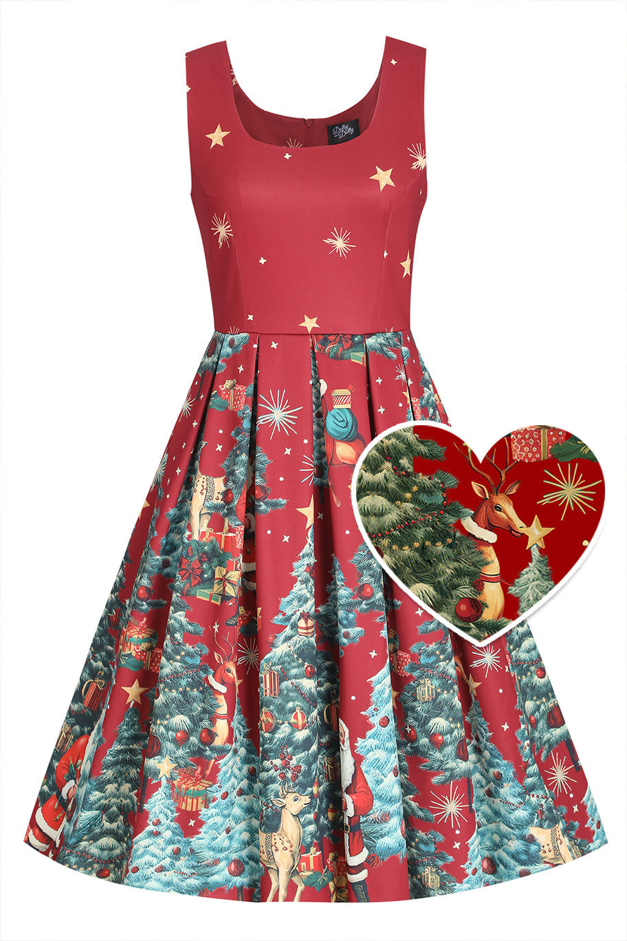 PRE ORDER Amanda Crimson Red Christmas Santa Print Dress