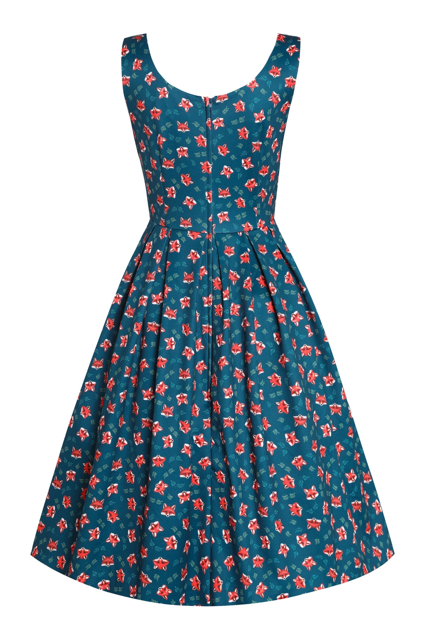 EU STOCK Amanda Dark Green Cute Fox Print Swing Dress