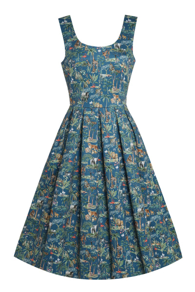 EU STOCK Amanda Dark Green Safari Print Swing Dress