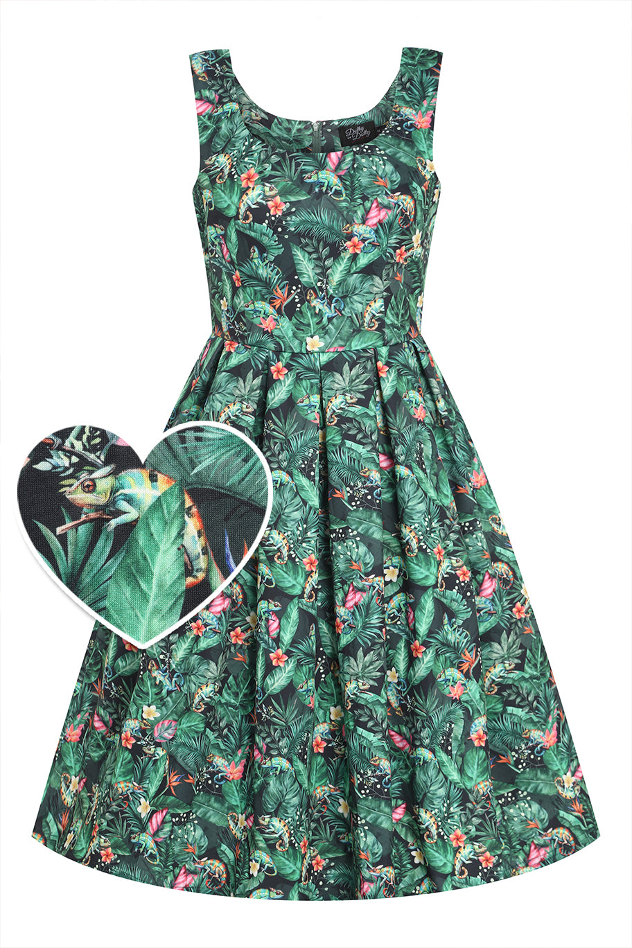 Amanda Tropical Chameleon Jungle-Print Fit & Flare Dress