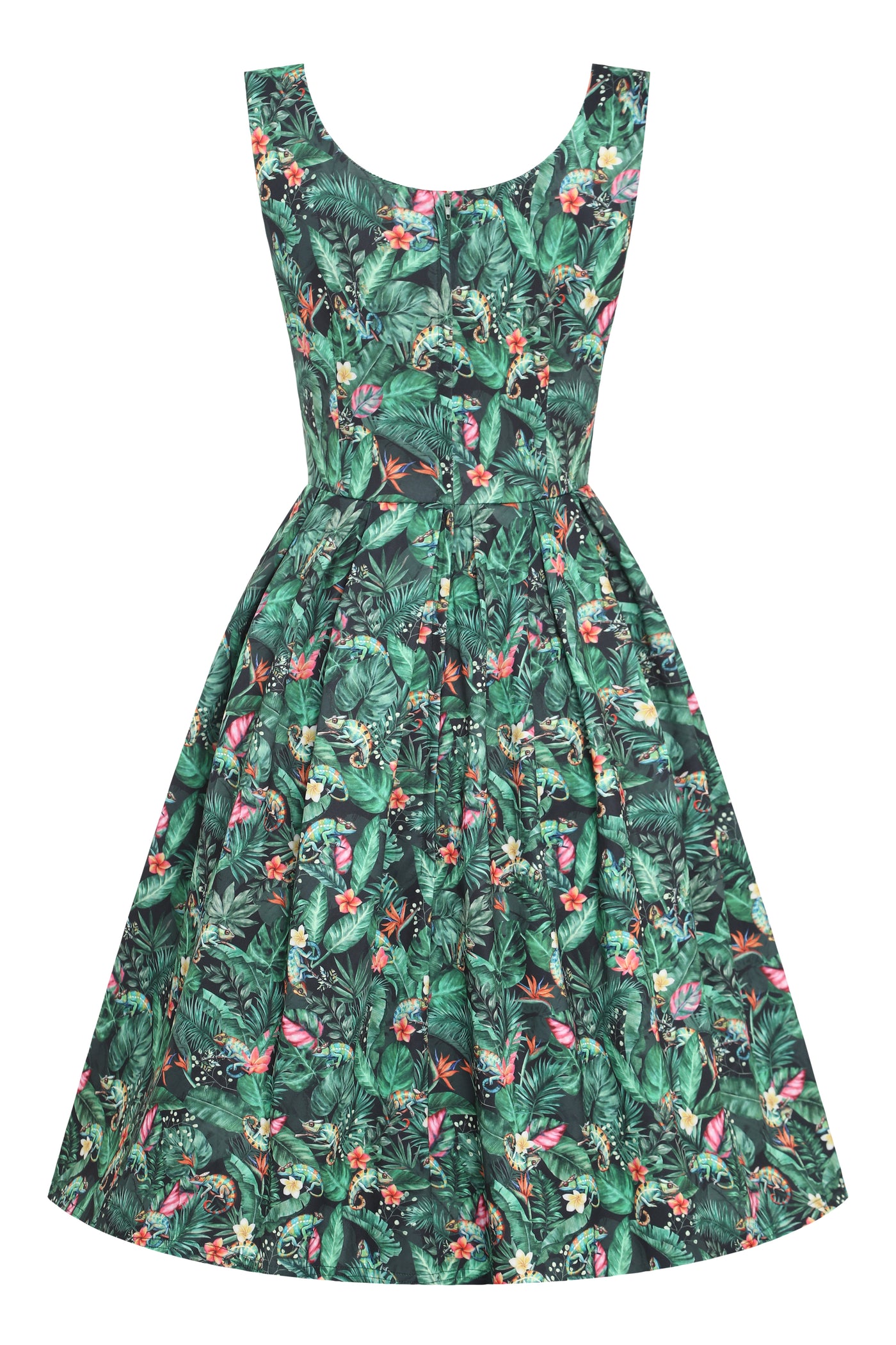 Amanda Tropical Chameleon Jungle-Print Fit & Flare Dress