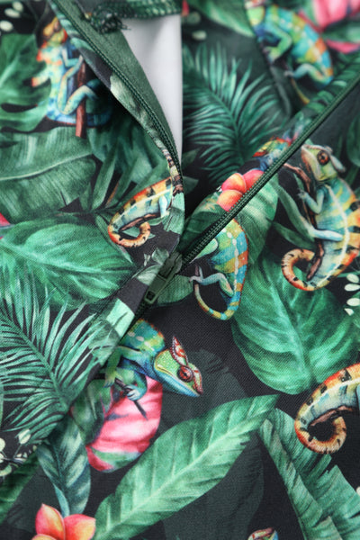 Amanda Tropical Chameleon Jungle-Print Fit & Flare Dress