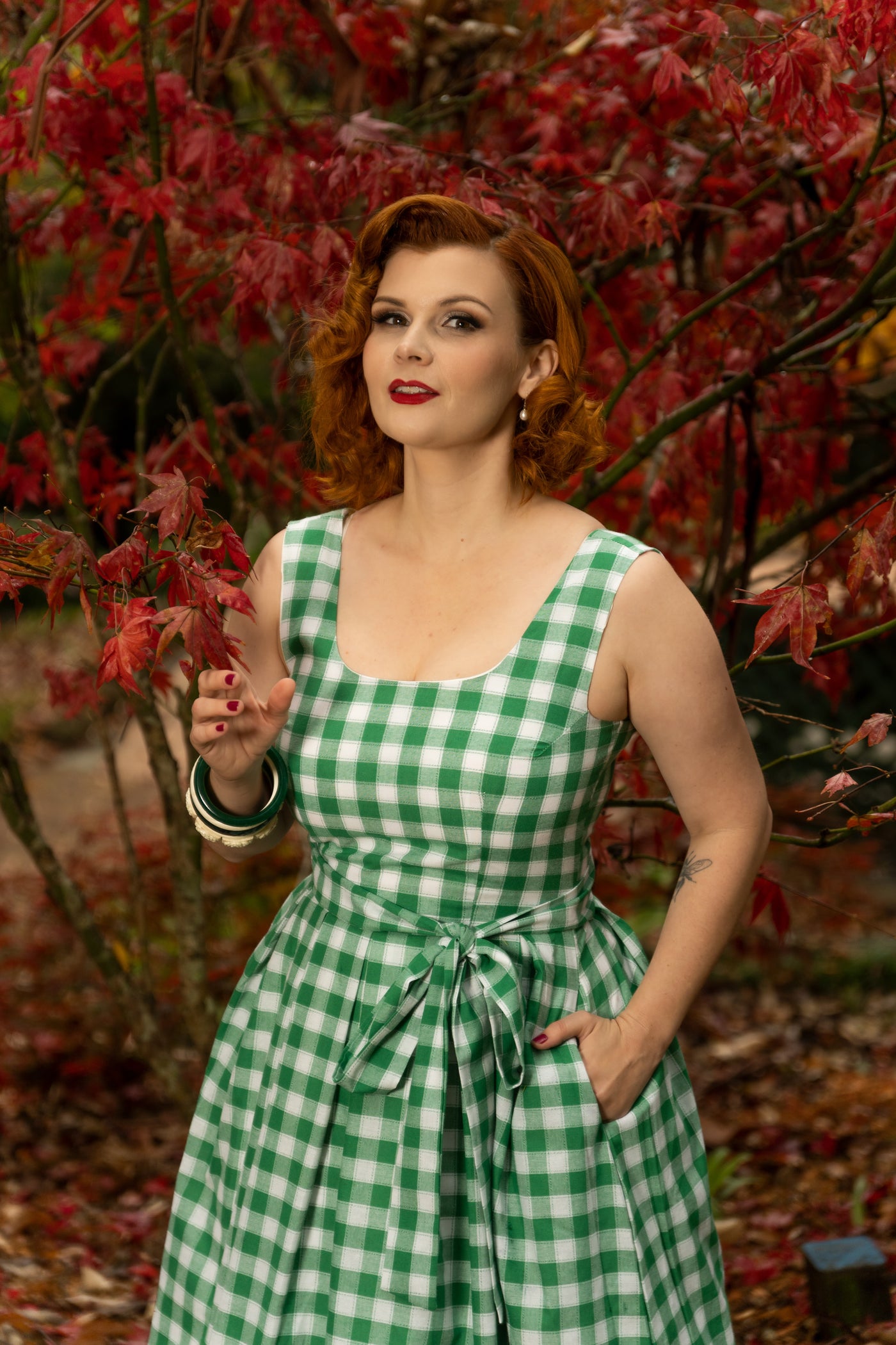 PRE ORDER Amanda Green Gingham 1950s Swing Dress